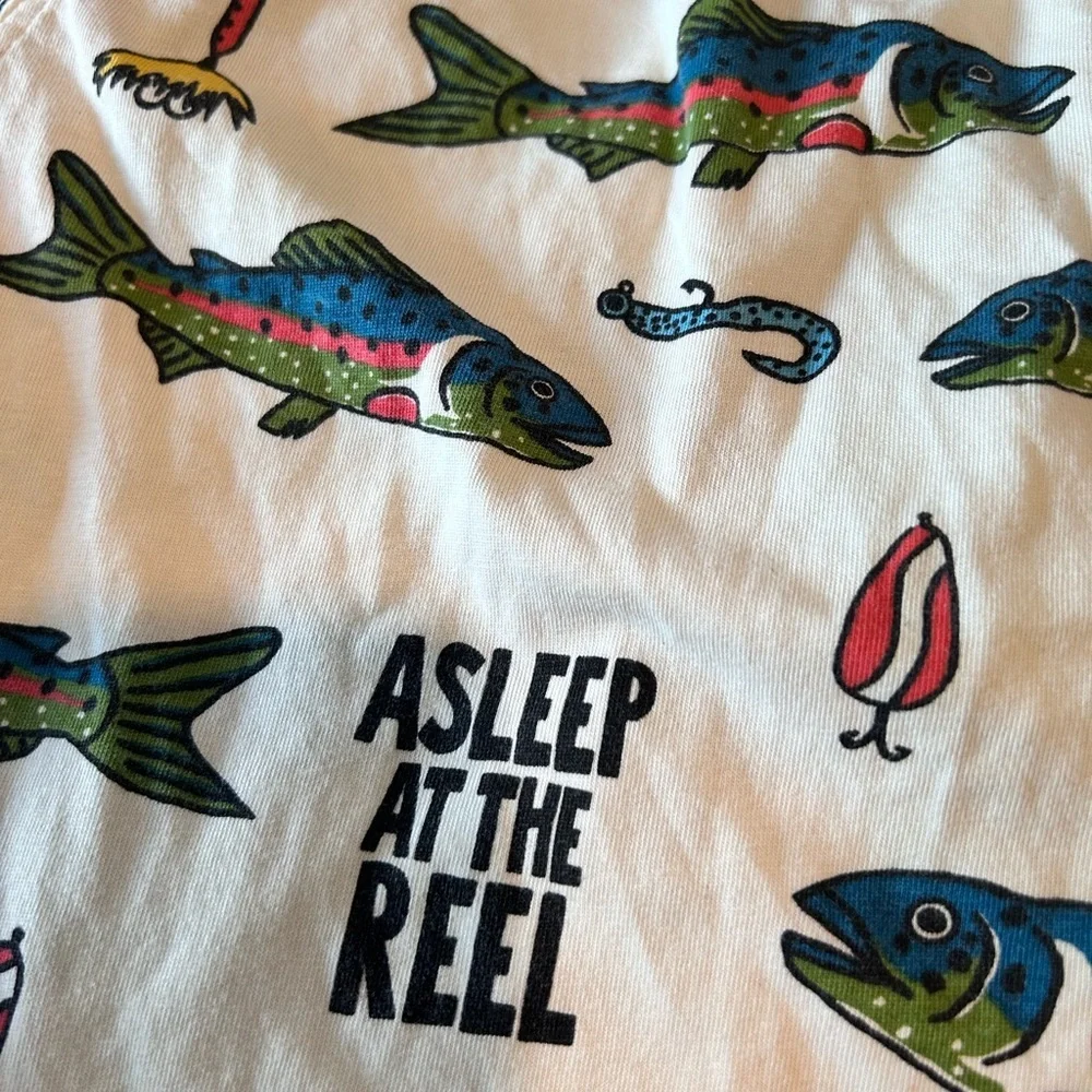 Lazy One White Pajama Bottoms with Blue Drawstring and Multicolor Fish Size XS